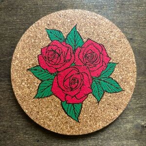 Roses Laser Engraved Painted Cork Coaster